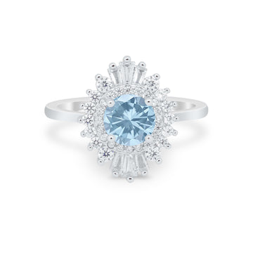 Art Deco Wedding Bridal Ring Baguette Simulated Aquamarine CZ 925 Sterling Silver
